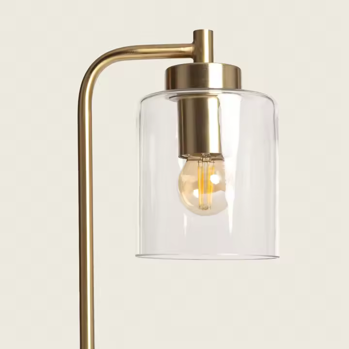 LEDKIA LIGHTING - Lámpara de Mesa Joile | Diseño Elegante Metal y Cristal | Para Salón, Dormitorio, Oficina | Compatible con Bombillas E27 | IP20, Dorado, Metal - 1