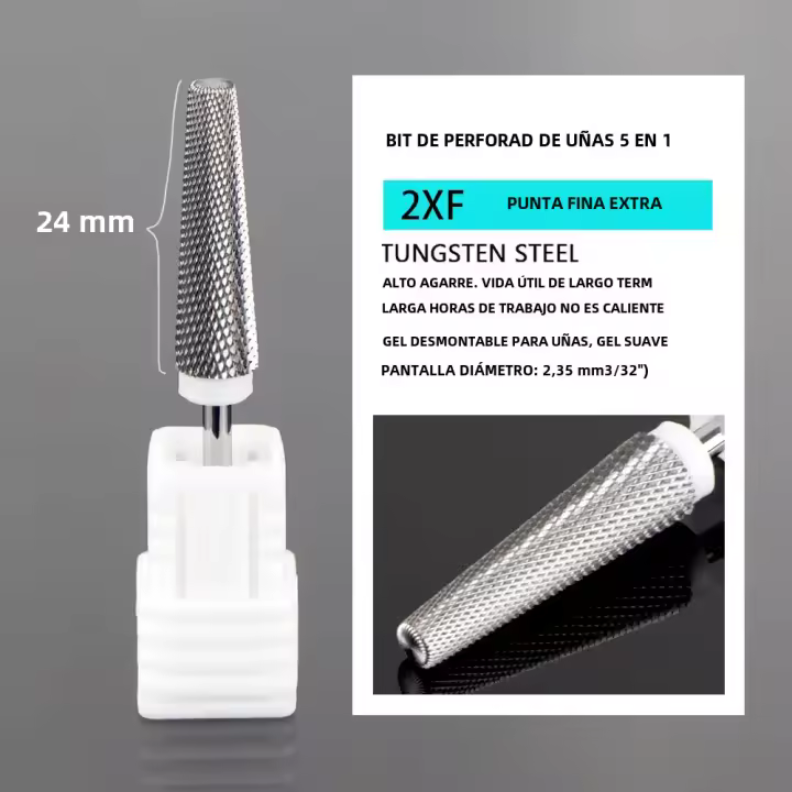 Broca De Uñas Extra Fina 5 En 1 24mm Extra Larga Carburo De Tungsteno Para Eliminar Gel De Uñas Accesorio De Herramienta De Manicura - 1
