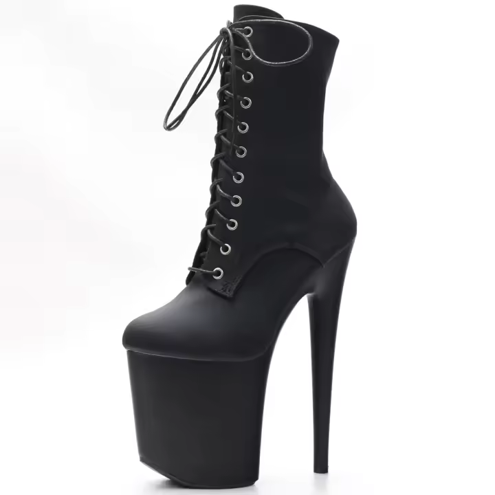 Botas De Danza Pole 8" Plataforma Lace up Ankle High Para Mujer Tallas 36-43 Envío Rápido Material PU Suela De Goma - 1