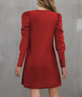 Vestido De Manga Larga Redonda Con Mangas Flotantes Y Botones Para Mujer Estilo Oficina Dama Longitud De Rodilla Poliéster Elástico Suave - details 4