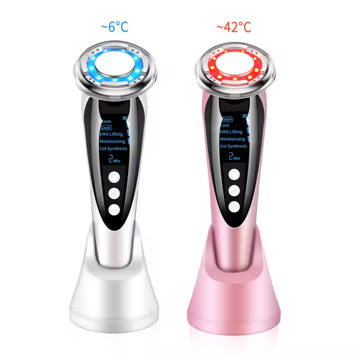 Masajeador Facial EMS con fotones LED, terapia de luz roja, cuidado de la piel, antienvejecimiento, máquina de estiramiento Facial, belleza, limpiador de poros faciales caliente y frío - 1