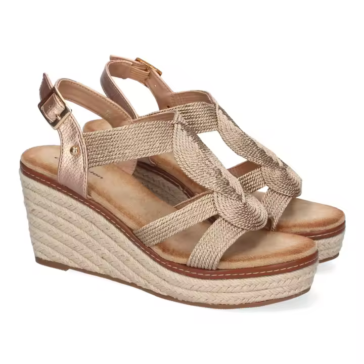 PuntoSalao Sandalias de cuña media en yute para mujer color champan TF5326 - 1