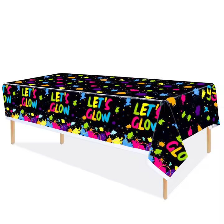 Mantel Desechable Let's Glow in the Dark Para Fiesta Neon Cubierta De Mesa Brilla Decoraciones De Cumpleaños Material De Poliéster - 1