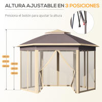Outsunny Carpa Plegable 4,05x3,4x2,85 m Cenador de Jardín Hexagonal con Doble Techo 6 Mosquiteras Desmontables Bolsa de Transporte Altura Ajustable en 3 Niveles y Anti-UV para Fiesta Patio Beige - details 4