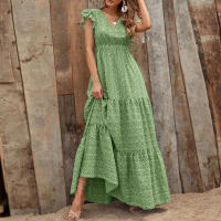 Falda Larga Bohemia Con Estampado Floral Vuelta En V Cintura Alta Para Fiesta Primavera Otoño Mujer Elegante Y Fluidez - details 9