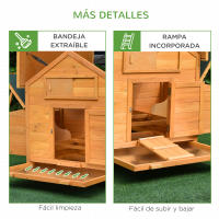 PawHut Gallinero Grande de Madera de Abeto con Bandeja Extraíble Resistente a la Intemperie con 2 Nidos con Techo Abatible 150x100x96.5cm - details 6