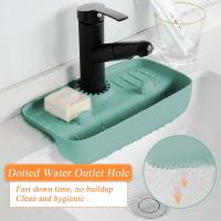 Grifo colgante fregadero rack, estante de almacenamiento de cocina de silicona, agujero de drenaje multifuncional duradero pendiente diseño almacenamiento artículos de tocador (verde) - details 4