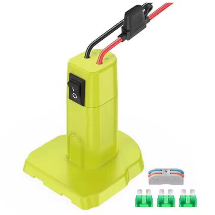 Adaptador Power Wheels para batería Ryobi de 18 V. Kit de conversión de batería con interruptor, fusibles y terminal de cables. - 1