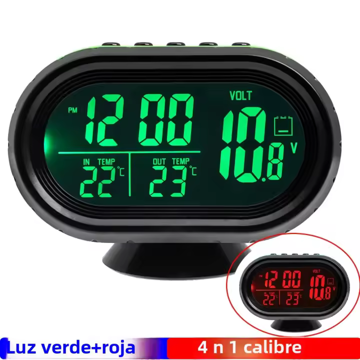 Reloj Electrónico Digital 4 En 1 Voltímetro Termómetro De Agua Y Luz Noturna Para Coche En Rojo Azul Verde Con Medidor De Temperatura Y Horloge - 1