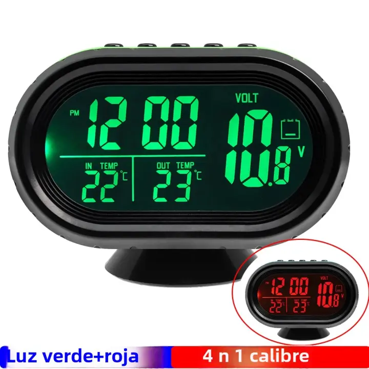 Reloj Electrónico Digital 4 En 1 Voltímetro Termómetro De Agua Y Luz Noturna Para Coche En Rojo Azul Verde Con Medidor De Temperatura Y Horloge - 1