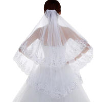 Velo De Novia De Encaje Con Dos Capas Para Mujer Con Peine Alta Calidad Bordado De Lentejuelas En Límite Venta Al Por Mayor - details 0