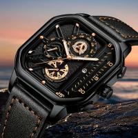 Reloj De Lujo Para Hombre Con Pantalla Grande Y Correa De Cuero PU Reloj Deportivo Casual Cuadrado Movimiento De Cuarzo - details 0