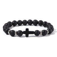 Pulsera De Rosario Para Hombres Y Mujeres Con Piedras Naturales Y Madera Hematita Onix Joyería De Yoga Meditación Pulsera Cruz - details 21