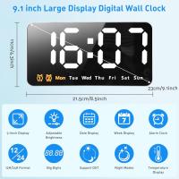 Reloj de pared digital large, Reloj de pared digital LED large con 3 brilos ajustables - details 0