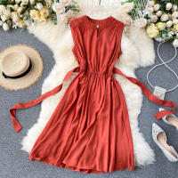 Vestido De Mujer YuooMuoo Estilo Coreano Verano 2025 Casual Sólido Sin Mangas Cinta Bandage Negro Vintage Elegante Vestido Midi O-Neck - details 10