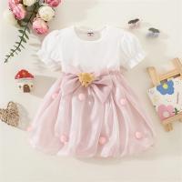 Vestido De Princesa Para Bebé Niña Con Panel Tejido Y Bolita De Lana Twilight Nube Bow Manga Corta Estilo Diario Preppy - details 3