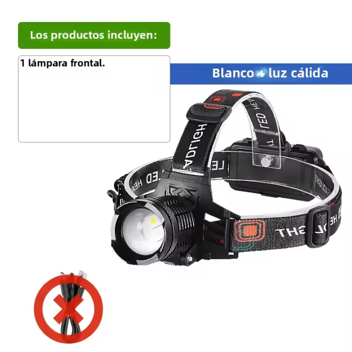 Linterna Frontal LED Potente 200000LM XHP300 Con Sensor Doble Luz Blanca Y Cálida Para Pesca Y Camping Impermeable 18650 - 1