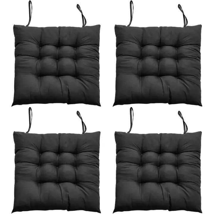 4 cojines para sillas de comedor de 40 x 40 cm, cómodos cojines para sillas de cocina con lazos, color negro. - 1