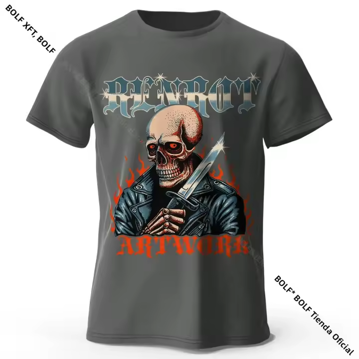 Camiseta De Algodón 100% Para Hombre Estampada De Cráneo Estilo Punk Oversized Para Calle Casual Verano Tops Ligeros Y Transpirables - 1