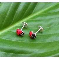 pendientes bebé y niña mariquita roja plata de ley con cierre de rosca.40ycuatrojoyeria - details 0