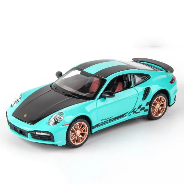 Coche De Juguete 1/24 Porsche 911 Turbo S En Escala Con Sonido Y Luz Función De Retroceso Colección De Vehículos Simulados Regalo Para Amigo Material De Aleación Metálica - 1