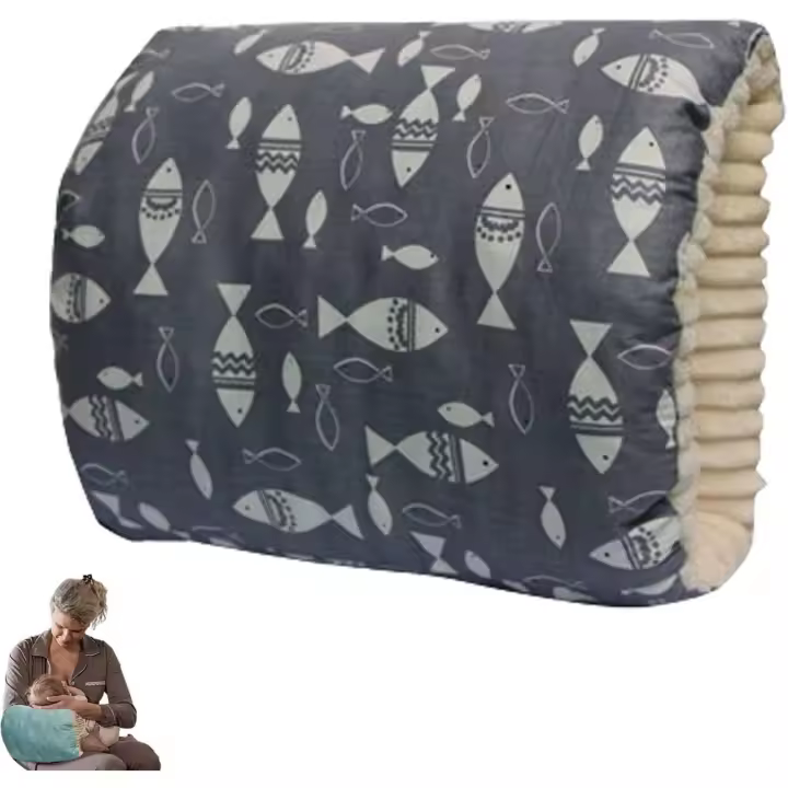 Almohada de cuna, almohada de Brazo para Lactancia, almohada de Brazo para Lactancia, almohada de Algodón Puro y terciopelos, color gris Pez - 1