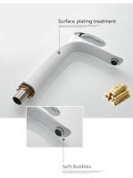 Grifo De Baño Blanco Mezclador De Cromo Para Inodoro Y Fregadero Con Acabado En Oro Y Plata Cerámica Monomandoz Agua Caliente Y Fría - details 10