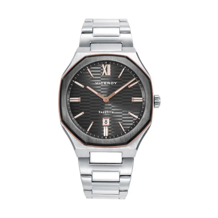 Reloj VICEROY 45009-13 colección Laura Escanes caja de acero con doble bisel en Ip gris y rosa con cristal zafiro 10 atm y brazalete de acero con movimiento cuarzo - 1