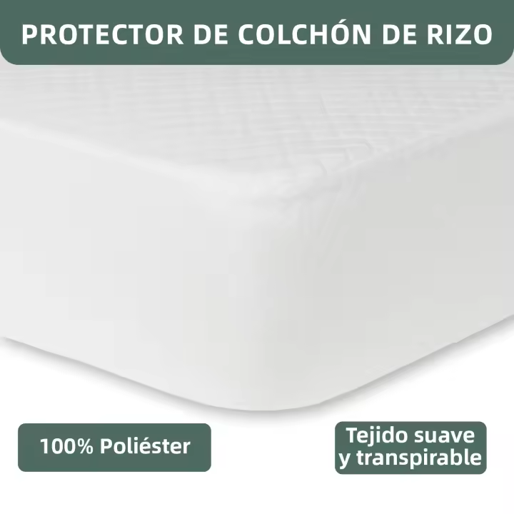 Protector de colchón Rizo  Rombos  100% Poliéster, Tratamiento Anti ácaros, Suave, Transpirable, Altura Adaptable - 1