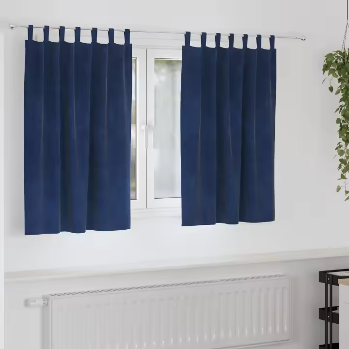 Cortinas Opacas vidaXL con Lazos de Colgar 2 pcs Azul Marino de Terciopelo - 1