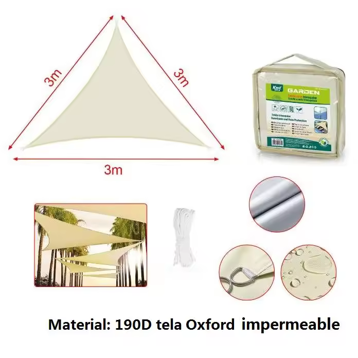 Toldo de Vela Triangular Capa Impermeable, + bolsa Vela, Protección Rayos UV, Toldo Resistente e Impermeable para Exteriores, Jardín, Patio, Camping, Playa,,,, - 1
