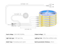 Tira De Luces LED COB 12V 320LED/M Con Sensor De Movimiento De Mano Y Interruptor Táctil Dimmer Para Iluminación DIY De Armario Pantry Showcase - details 1