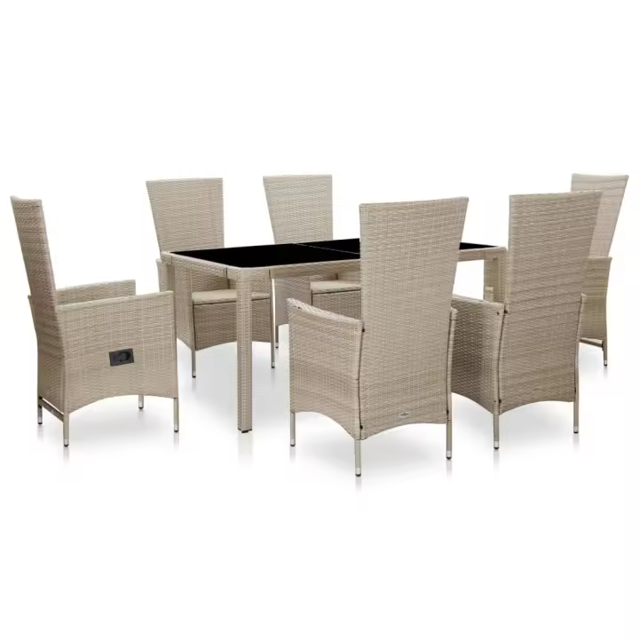 vidaXL Set comedor de jardín 7 piezas y cojines ratán sintético beige - 1