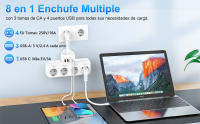 Regleta con Interruptores Individuales – 4 Enchufes + 3 Puertos USB | 1 USB-C | Enchufe Múltiple con Cable Corto de 5 cm | Adaptador de Pared Compacto, Blanco - details 0
