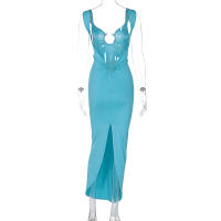 Vestido Maxi Elegante Hugcitar Sin Mangas Con Tirantes Y Abertura En La Espalda Para Mujer Estilo Casual De Verano Con Loop Metálico Y Draped - details 3