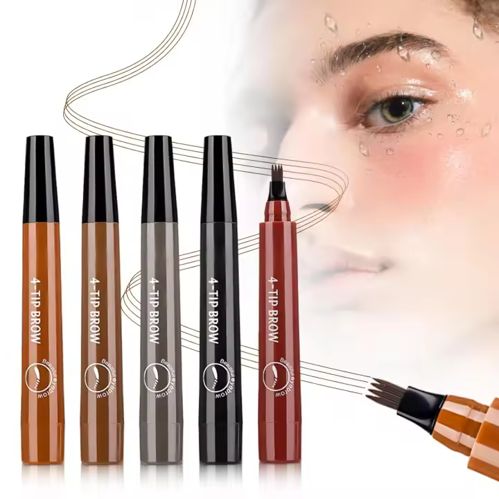 Lápiz de cejas microblading 4D resistente al agua para mujer (2025), con 4 puntas, de larga duración y maquillaje natural (marrón claro). - 1