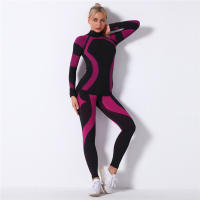 SSITO Conjunto Deportivo de manga Larga para Mujer, traje de Yoga, ropa de Cuello alto para Gimnasio, Top Short de Fitness, Leggings sin costura de DOT in Rayas, Nuevo, 2 Unidades/Set - details 3