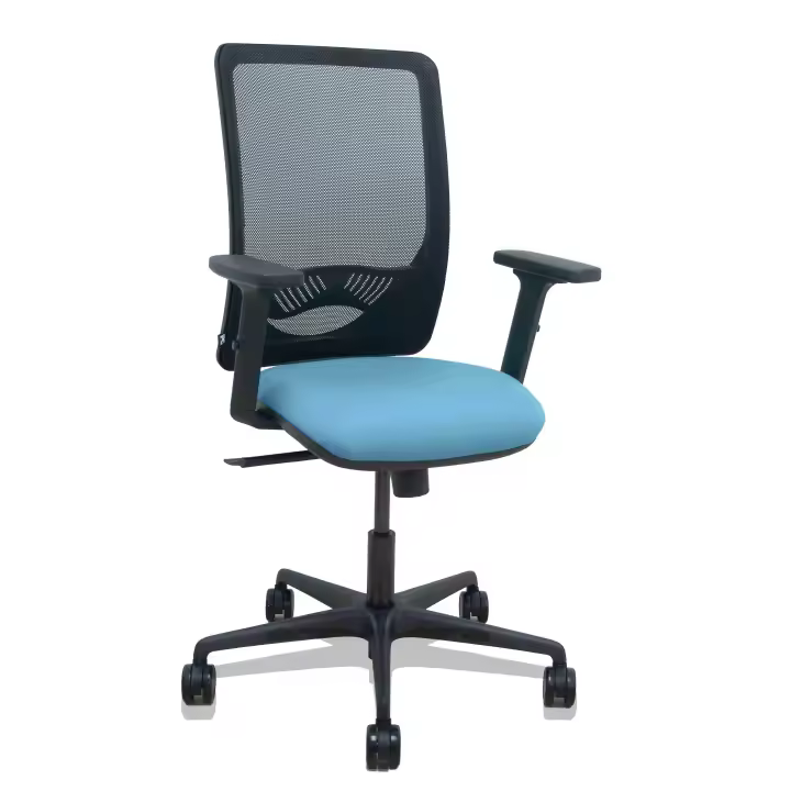 Silla Zulema sincro malla negra asiento bali azul cielo brazos 2D ruedas 65mm - 1