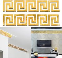 3D espejo etiqueta de la pared removible autoadhesivo acrílico azulejo calcomanías arte DIY decoración hogar Oficina pared pie línea papel pintado bordes línea (oro, 20) - details 1