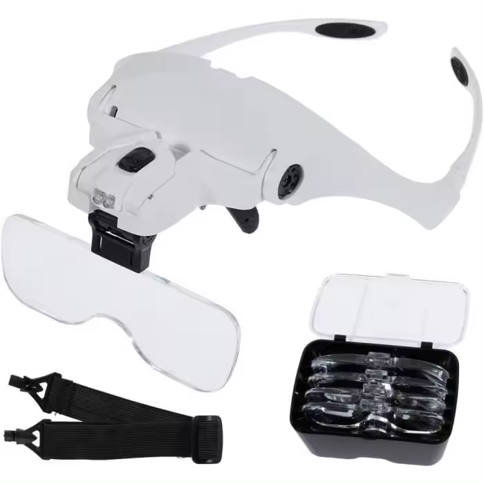 Lupa 2 Luces LED 5 Lentes Lupas Regulables, Intercambiables, 1.0X, 1.5X, 2.0X, 2.5X, 3.5X - 1