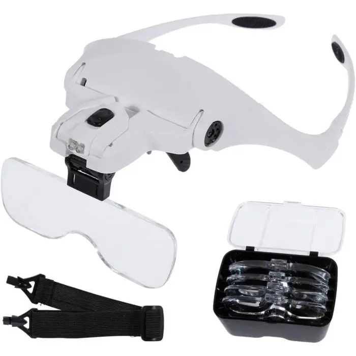 Lupa 2 Luces LED 5 Lentes Lupas Regulables, Intercambiables, 1.0X, 1.5X, 2.0X, 2.5X, 3.5X - 1