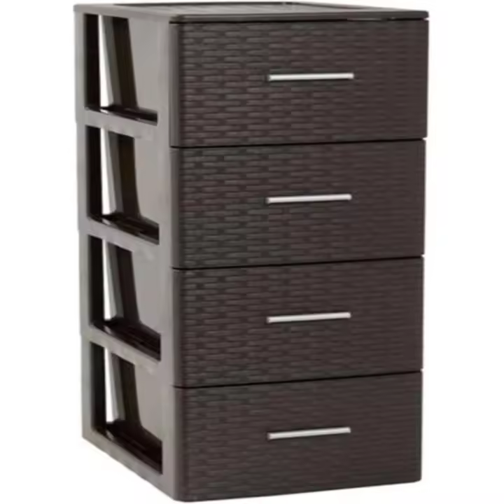 Cajonera de Almacenamiento Coshano con 4 Cajones - Torre Multiusos - Rattan 61,5 X 39,5 X 36,5 Cm - Color Wengué - 1