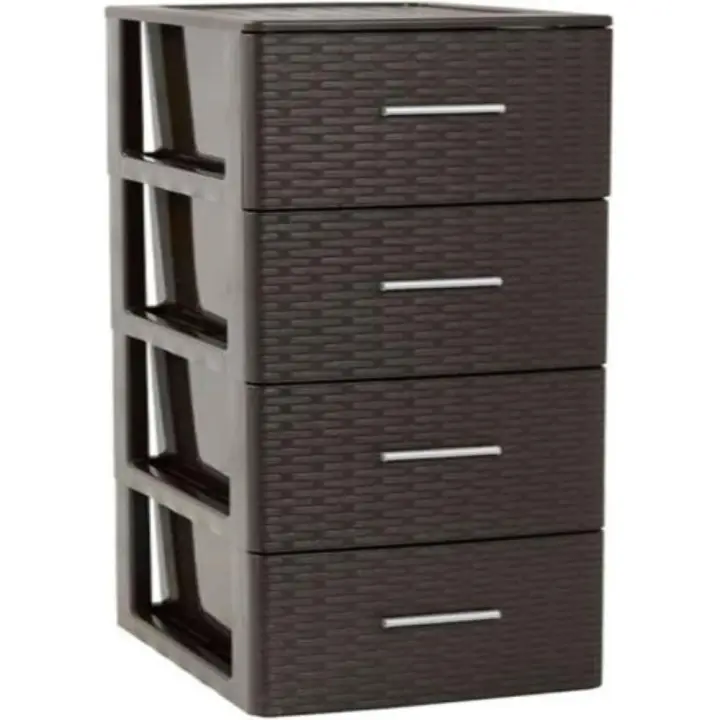 Cajonera de Almacenamiento Coshano con 4 Cajones - Torre Multiusos - Rattan 61,5 X 39,5 X 36,5 Cm - Color Wengué - 1