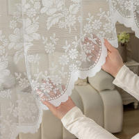 Cortinas Blancas De Encaje Transparente Con Flores Para Cocina Y Ventanas Pequeñas Con Ojo De Banda Para Decoración Del Hogar - details 6