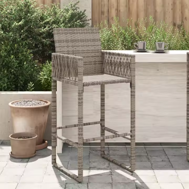 vidaXL Taburetes altos de jardín 2 unidades ratán sintético gris - 1