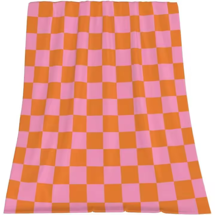 Manta de tiro súper suave para sofá tablero de damas Rosa naranja ligero cálido acogedor franela polar mantas manta a cuadros para niñas mujeres para la cama tan - 1
