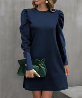 Vestido De Manga Larga Redonda Con Mangas Flotantes Y Botones Para Mujer Estilo Oficina Dama Longitud De Rodilla Poliéster Elástico Suave - details 5