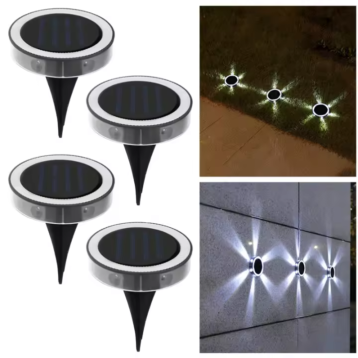 4Pack Luces Nocturnas Solares IP65 Impermeables Para Exteriores Lámparas De Suelo LED 360° Para Jardín Yarda Lawn Balcon Decoración - 1