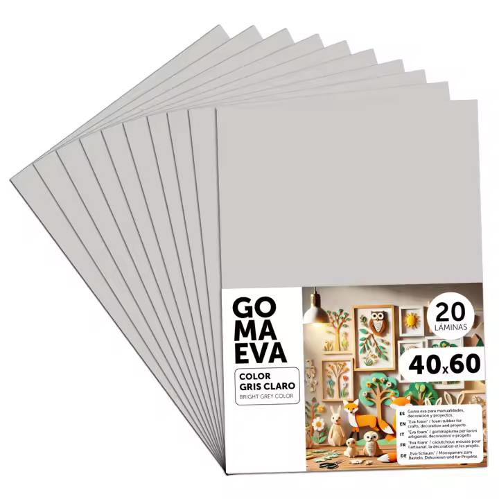 Goma Eva para Manualidades, Goma Espuma de Colores para Proyectos Creativos, Ideales para Artes y Manualidades, uso Escolar, Profesional o Artístico 40x60cm - m-office (Gris Claro, 20 uds) - 1