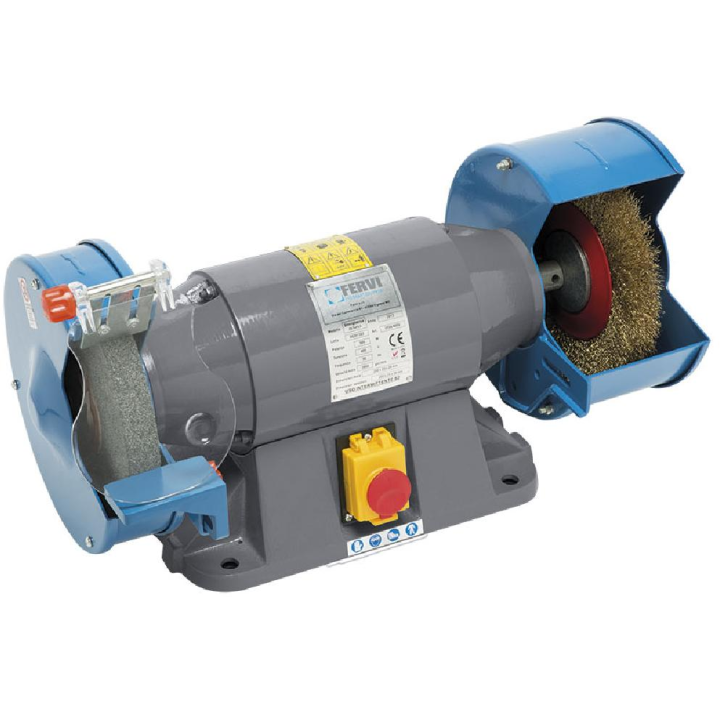 FERVI 0554 PANTALLA DE PROTECCIÓN DE LA MUELA. ESTRIBO DE SOPORTE DE LA PIEZA. Cepillo 2950 rpm - Ø 200 x 25 x 20 mm Muela en seco 2950 rpm - Ø 200 x 25 x 20 mm GR36 Motor 230V 50 Hz 0,9 kW Peso neto 26 kg DISMAK